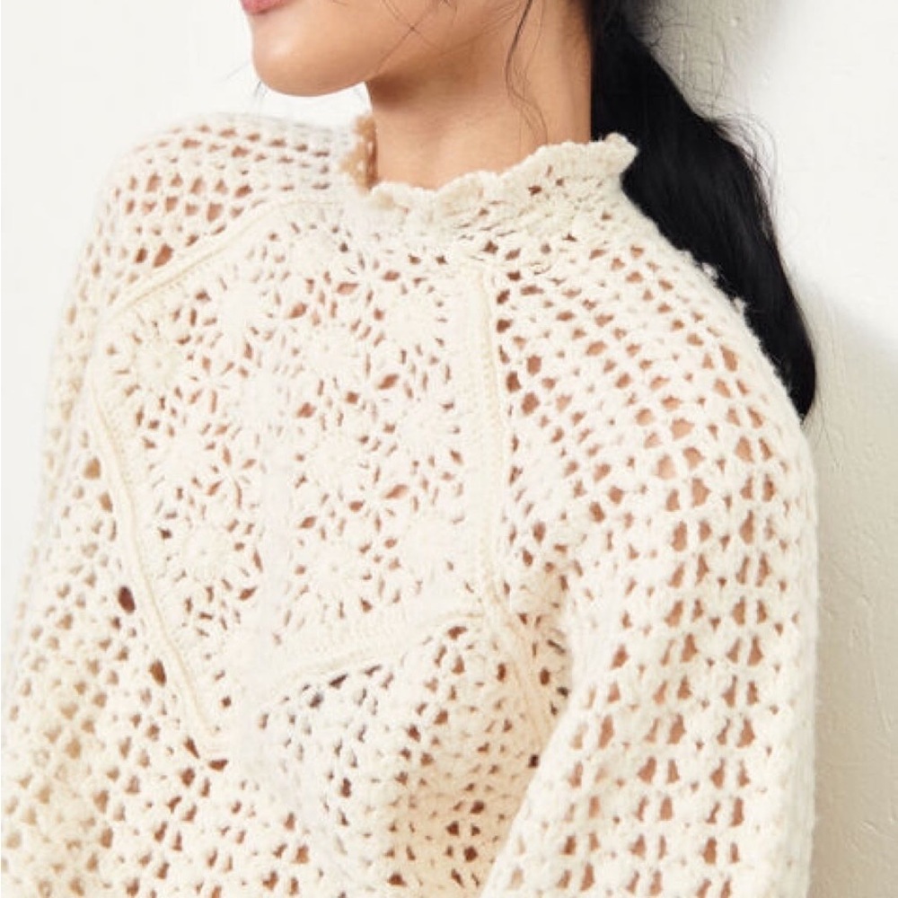 ba&sh Cream Crochet Open-Knit Long Sleeve Sweater - Picture 5 of 11